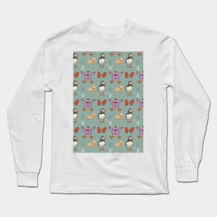 Winter Puffin Fun Pattern Long Sleeve T-Shirt